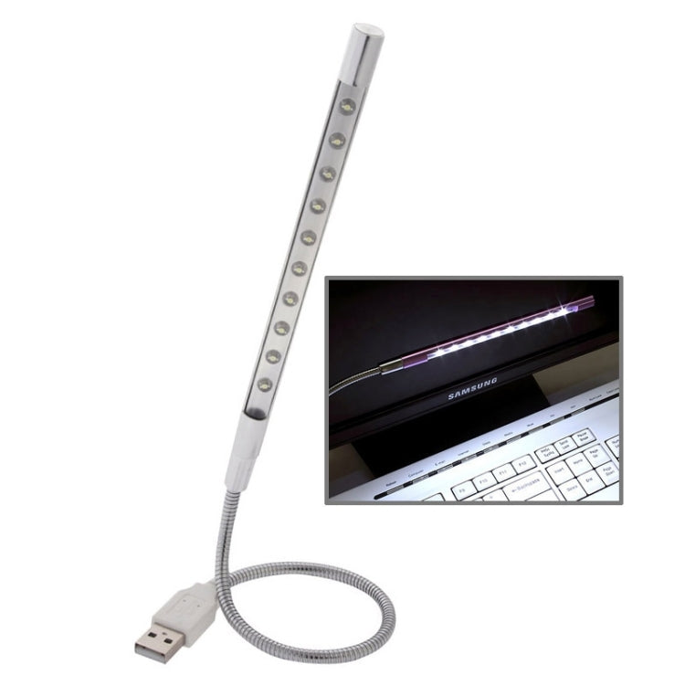 10-LED Portable Ultra Bright USB LED Light Silver
