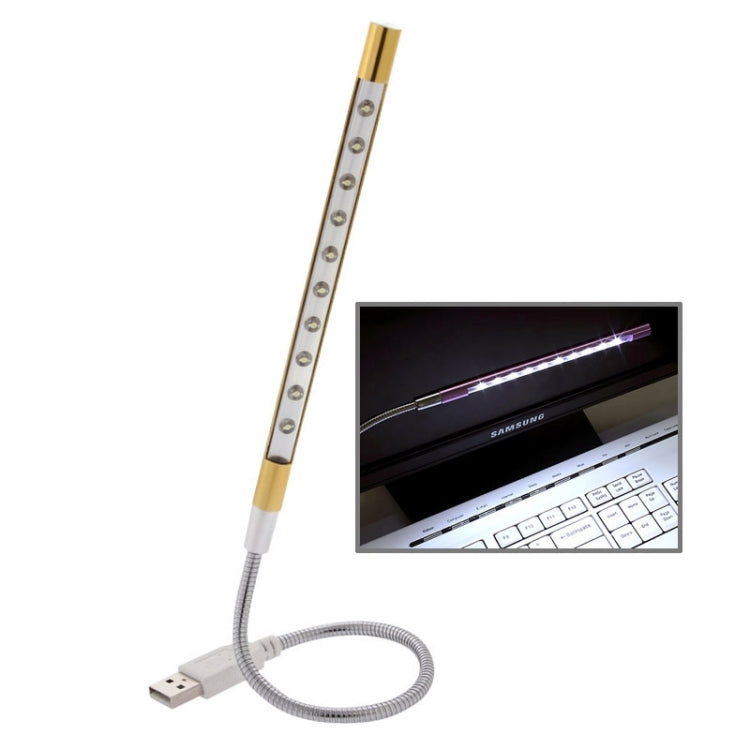 10-LED Portable Ultra Bright USB LED Light Gold