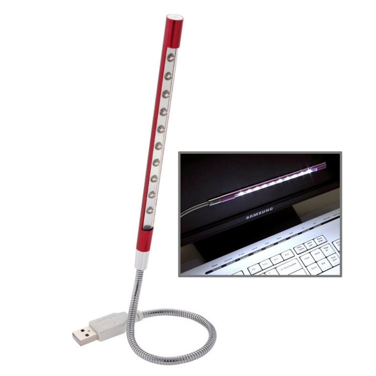 10-LED Portable Ultra Bright USB LED Light Red