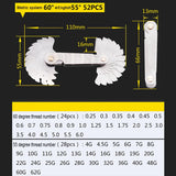 52 PCS Metric 60 Degrees +British 55 Degrees CR Stainless Steel Thread Gauge, 52 PCS Thread Gauge