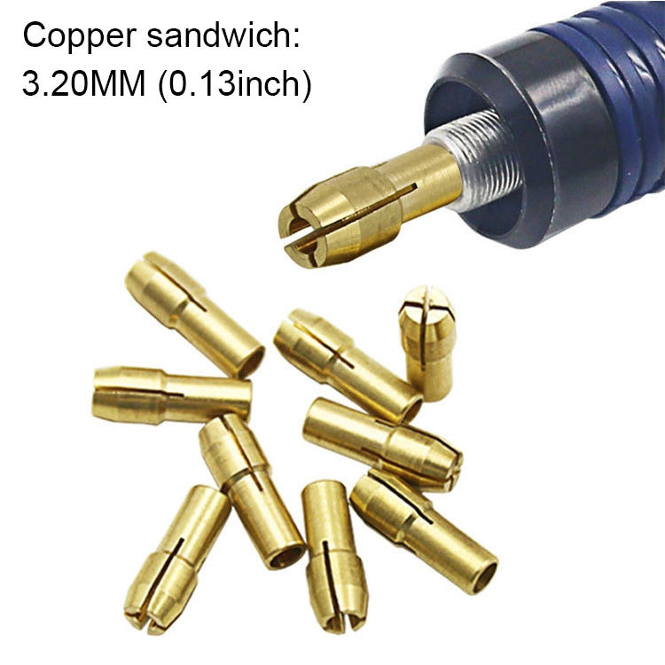 10 PCS Three-claw Copper Clamp Nut for Electric Mill Fittings，Bore diameter: 3.2mm, Bore diameter: 3.2mm
