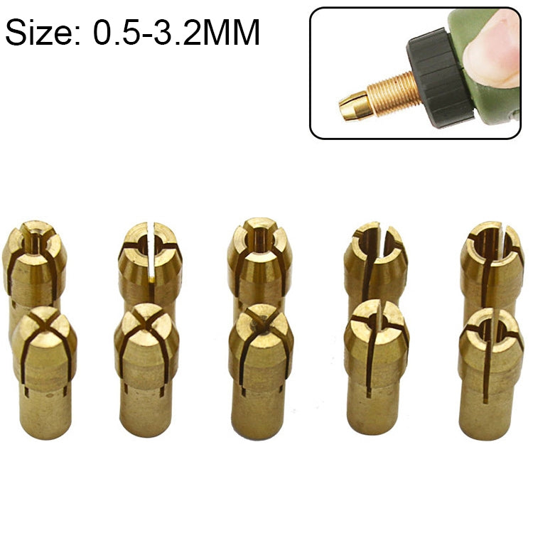 10 in 1 Three-claw Copper Clamp Nut for Electric Mill Fittings，Bore diameter: 0.5-3.2mm, Bore diameter: 0.5-3.2mm Bore diameter: 0.5-3.2mm