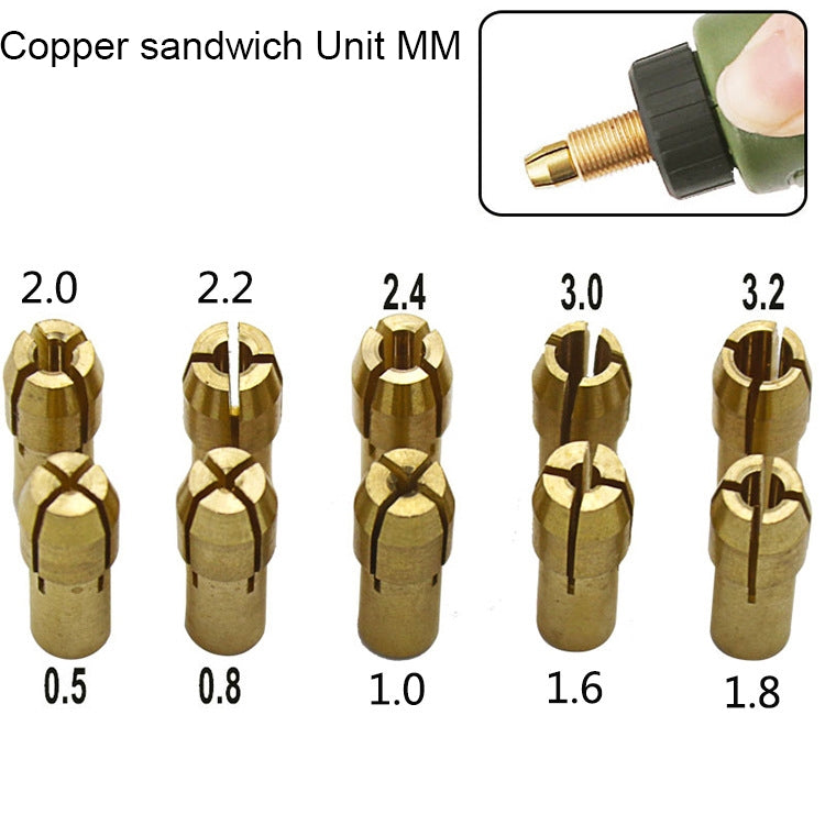 10 in 1 Three-claw Copper Clamp Nut for Electric Mill Fittings，Bore diameter: 0.5-3.2mm, Bore diameter: 0.5-3.2mm