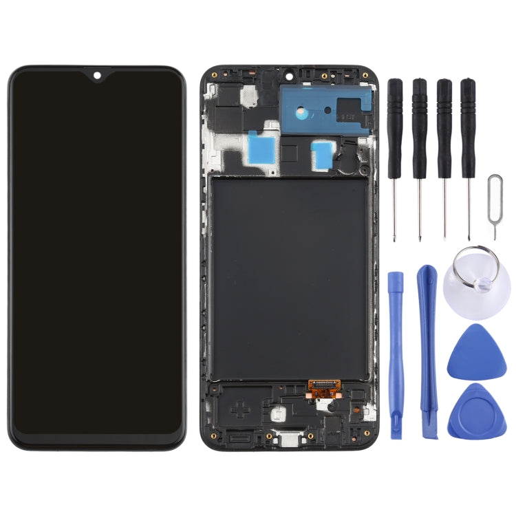 Original Super AMOLED Material LCD Screen and Digitizer Full Assembly with Frame for Galaxy A20, For Samsung Galaxy A20 (Super AMOLED)