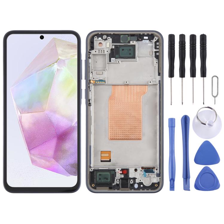 For Samsung Galaxy A35 SM-A356B OLED LCD Screen Digitizer Full Assembly with Frame Blue
