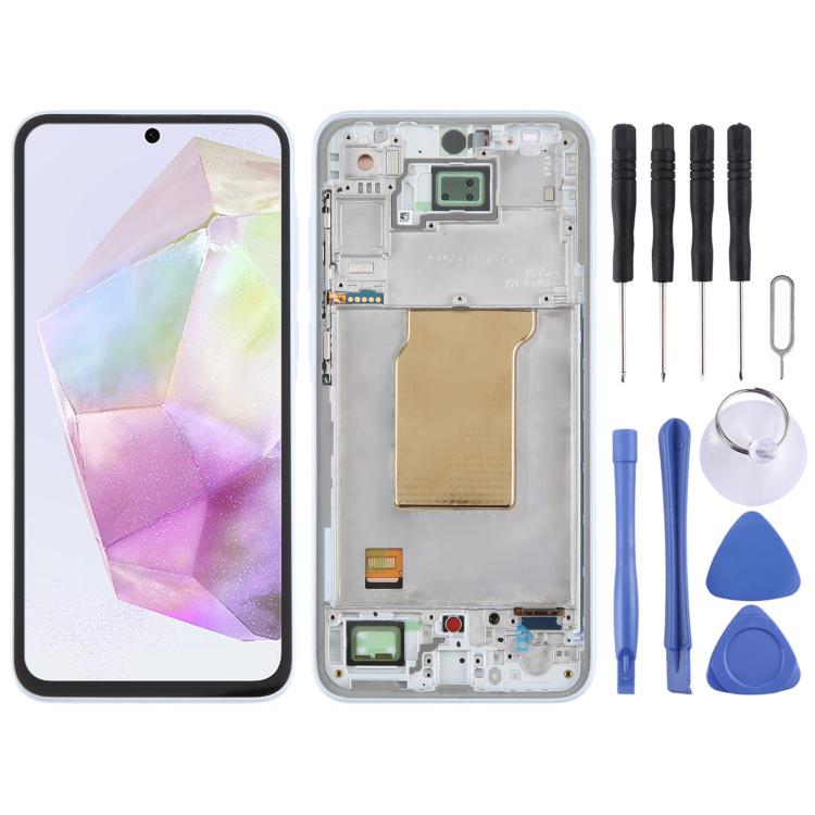 For Samsung Galaxy A35 SM-A356B OLED LCD Screen Digitizer Full Assembly with Frame Baby Blue