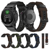 Canvas and Leather Wrist Strap Watch Band for Garmin Fenix5 Plus, Wrist Strap Size:150+110mm