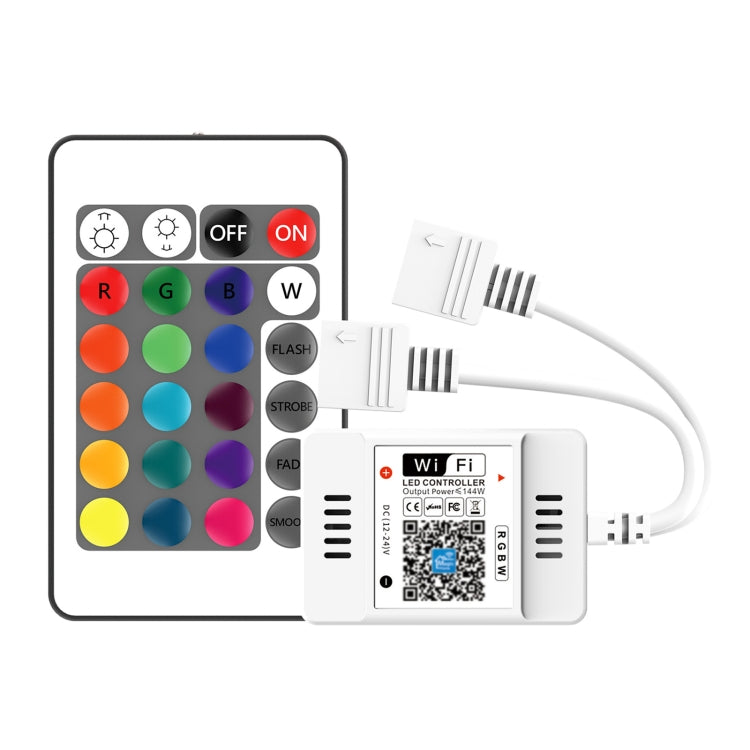 2 Ways Output LED Strip APP Smart Wifi LED RGB Controller with IR 24Keys Remote Control, 5-24V Default Title