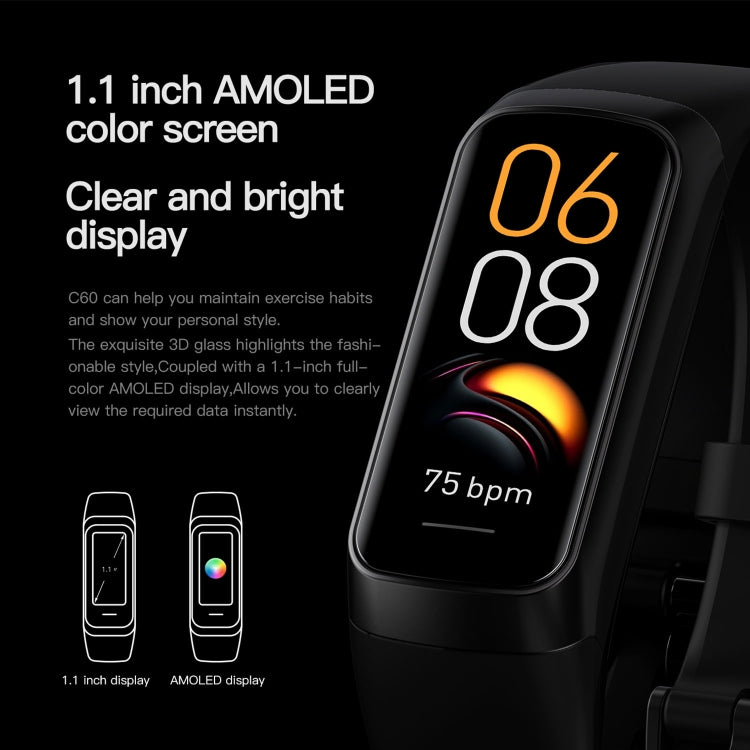 C60 IP67 Waterproof 1.1 inch Smart Fitness Band