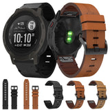 22mm Leather Steel Buckle Watch Band, For Garmin Instinct 2, For Garmin Forerunner 955
