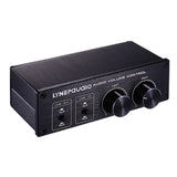 2 In and 2 Out Switcher Volume Controller, RCA signal switches to XLR balanced signal and no need for power supply. It provides RCA and XLR interfaces, independent L/R channel volume adjustment, which is suitable for devices with volume adjustment need