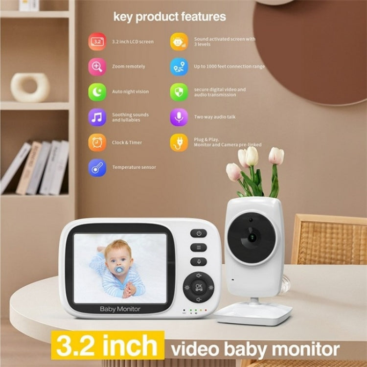MC632A 2 Way Voice Talk Temperature Monitoring Baby Camera 3.2 inch Screen Baby Monitor, MC632A