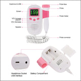 RZ-100S9 LED Fetal Doppler Ultrasound Sound Baby Heartbeat Detector Monitor Digital Prenatal Pocket Fetal Doppler Stethoscope, RZ-100S9