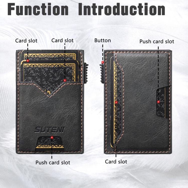 The Suteni denim double-sided card slot button automatically ejects the card box