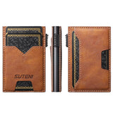 The Suteni denim double-sided card slot button automatically ejects the card box