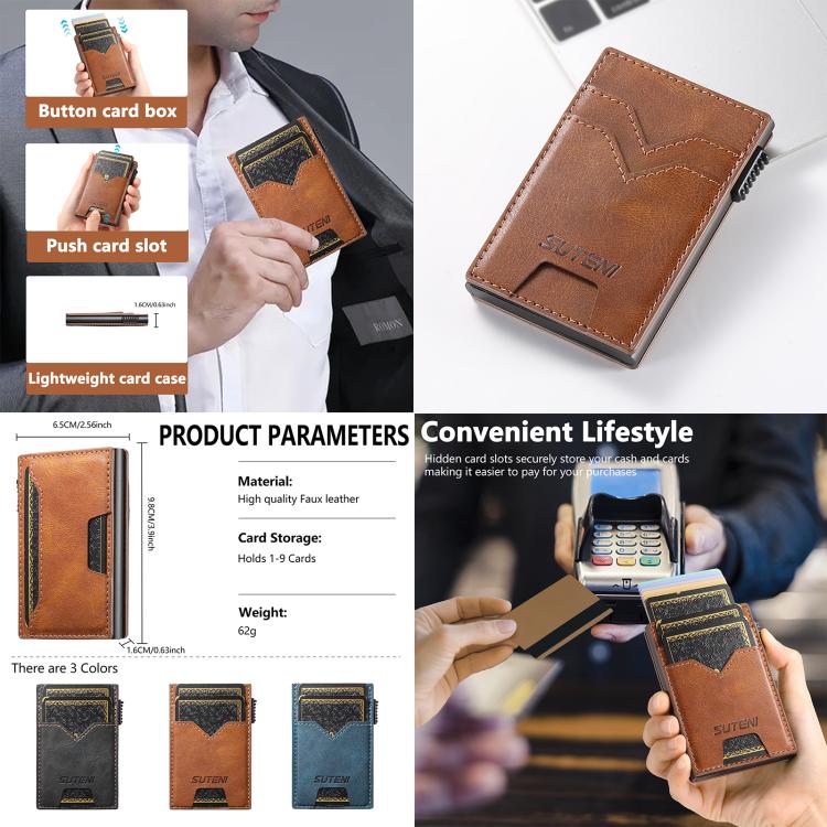 The Suteni denim double-sided card slot button automatically ejects the card box