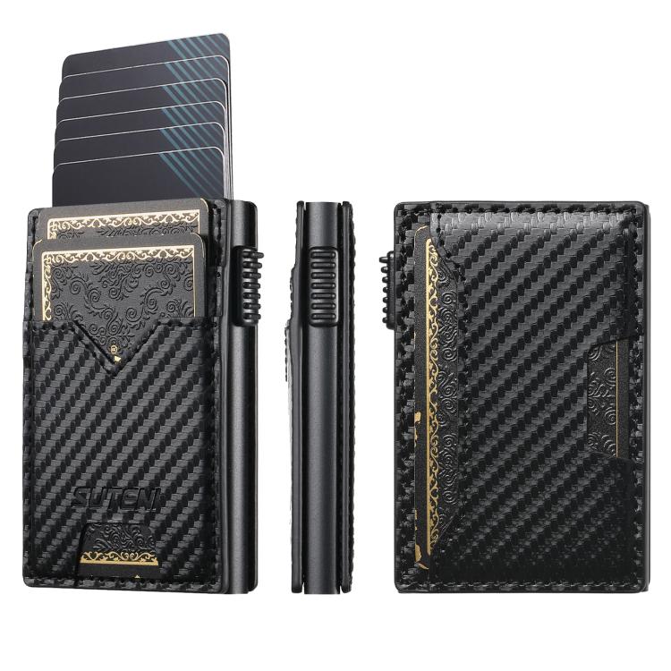 The Suteni carbon fiber pattern double-sided card insertion button automatically ejects the card box