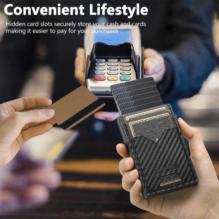 The Suteni carbon fiber pattern double-sided card insertion button automatically ejects the card box