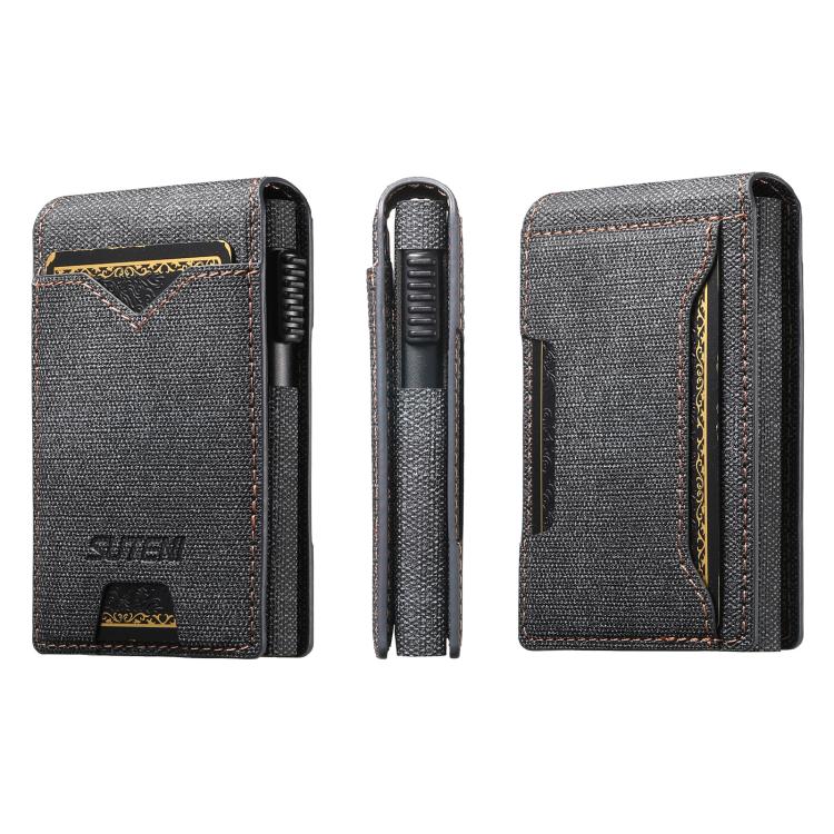 The Suteni denim pattern button automatically pops out the veneered printed card box