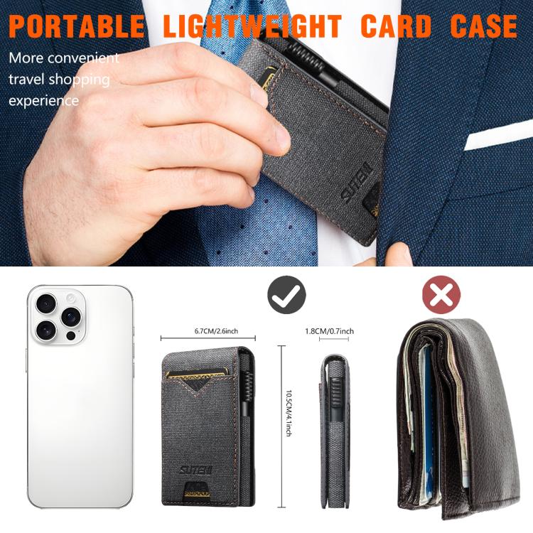 The Suteni denim pattern button automatically pops out the veneered printed card box