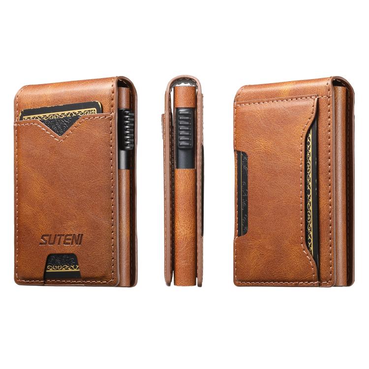 The Suteni oil wax pattern button automatically pops out the veneered printed card box