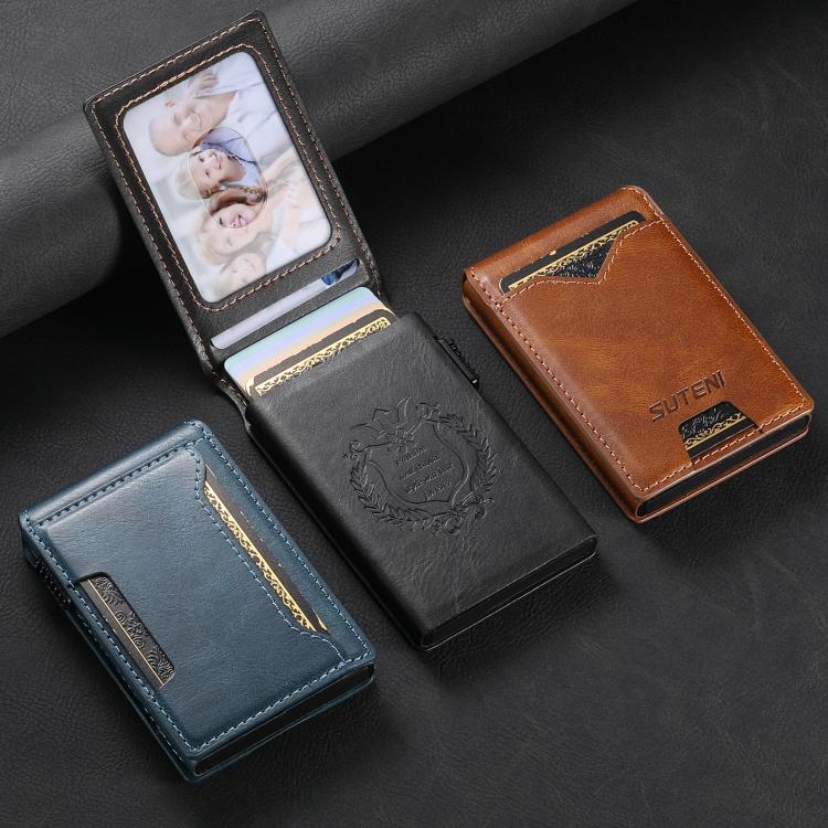 The Suteni oil wax pattern button automatically pops out the veneered printed card box