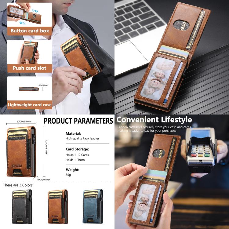 The Suteni oil wax pattern button automatically pops out the elastic band card box