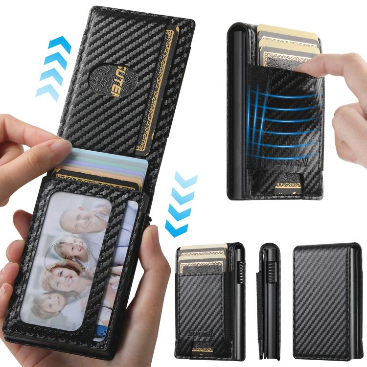 The Suteni carbon fiber pattern button automatically pops out the elastic band card box