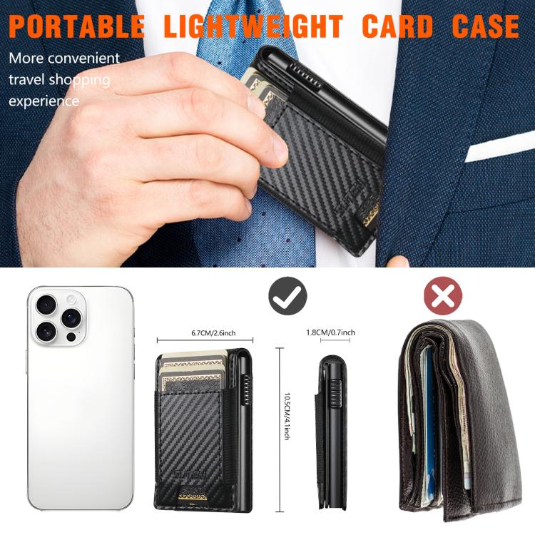 The Suteni carbon fiber pattern button automatically pops out the elastic band card box