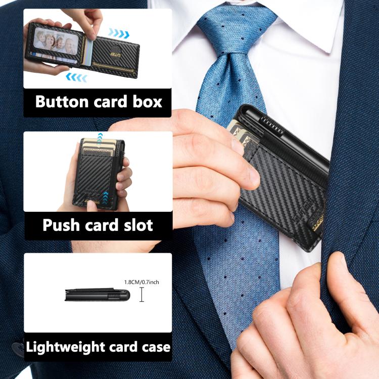 The Suteni carbon fiber pattern button automatically pops out the elastic band card box