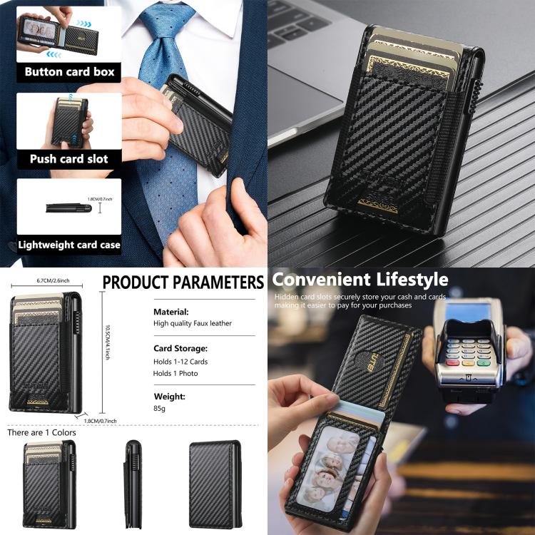 The Suteni carbon fiber pattern button automatically pops out the elastic band card box