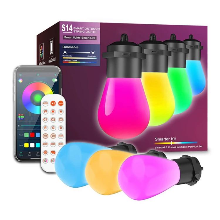 S14 RGBIC LED App and Voice Control Bluetooth Smart Outdoor String Lights 12M 20 Bulbs