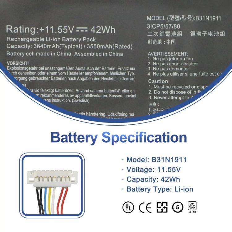 Laptop Battery for ASUS V4050F ADOL14FQC/14EQ/EA, B31N1911