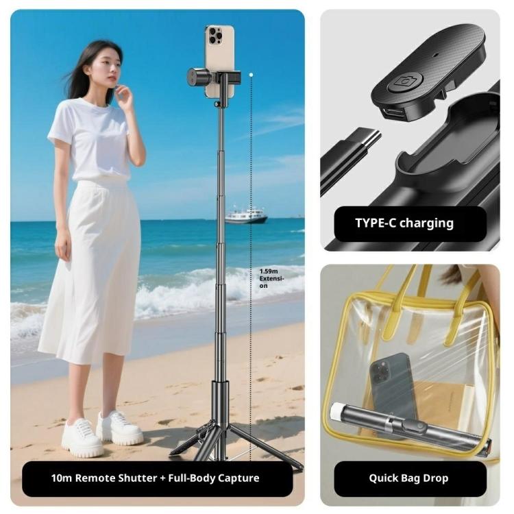 P24-D Live Streaming Anti Shake Extendable Selfie Stick Portable Phone Tripod Stand with Fill Light, P24-D