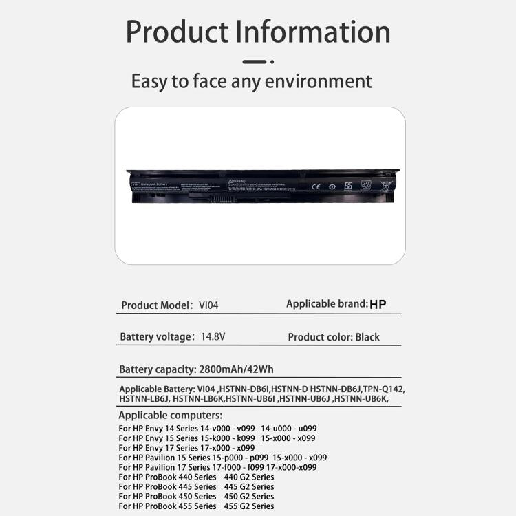 2200mAh Laptop Battery Replacement For HP ProBook440 445 455 G2, Vi04