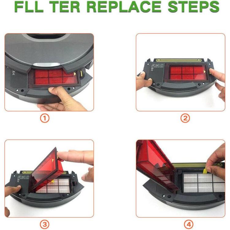 JUNSUNMAY 4pcs Sweeper Clean Filter with Brush for iRobot Roomba 800 / 900 Series, Clean Filter