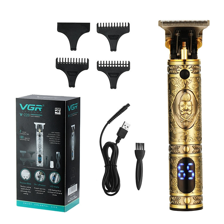 VGR V-228 5W USB Retro Engraving Hair Clipper with LED Digital Display, V-228 (Bronze), V-228 (Silver)