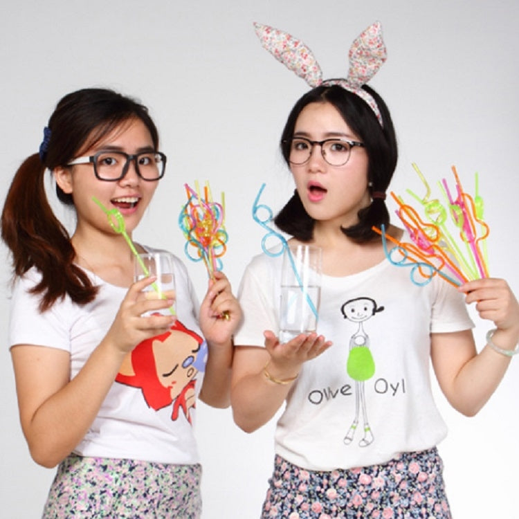 10 PCS Creative Plastic Curved Straws, Random Color Style Delivery, Plastic Curved Straws