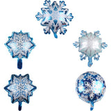 5 PCS Snowflake Shaped Holiday Decoration Aluminum Film Balloon, 32×36cm Mini Snowflake, 29×40cm Mini Snowflake, 45×45cm Snowflake, 73×73cm Large Snowflake