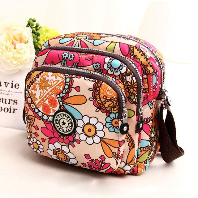 Women Shoulder Bag Waterproof Nylon Handbag Multilayer Crossbody Bag Dream safflower