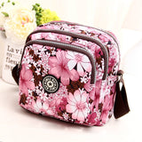 Women Shoulder Bag Waterproof Nylon Handbag Multilayer Crossbody Bag Pink flower