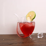 300ML Creative Glass Mug Milk Cup with straw Cold Drink Cup Juice Mug Wine Glass, 300ML Juice Mug