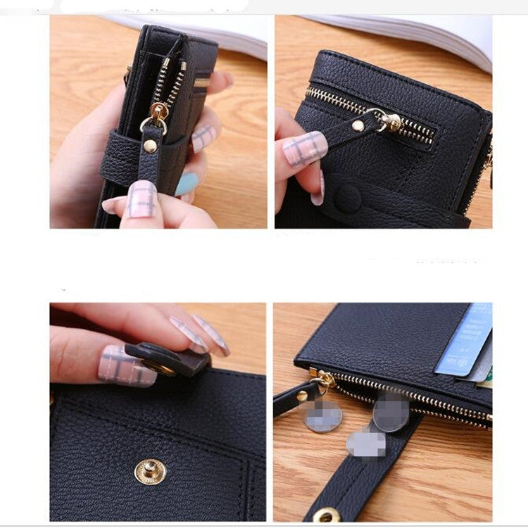 Women Two-folding Wallet Multi-function Clutch Bag Small Wallet, Two-folding Green, Two-folding Black