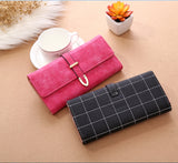 Women Purse Thread Plaid Leather Fashion Design With Polyester Phone Bag Long Slim Ladies Wallet