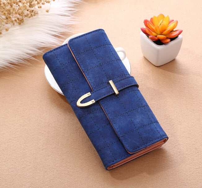 Women Purse Thread Plaid Leather Fashion Design With Polyester Phone Bag Long Slim Ladies Wallet
