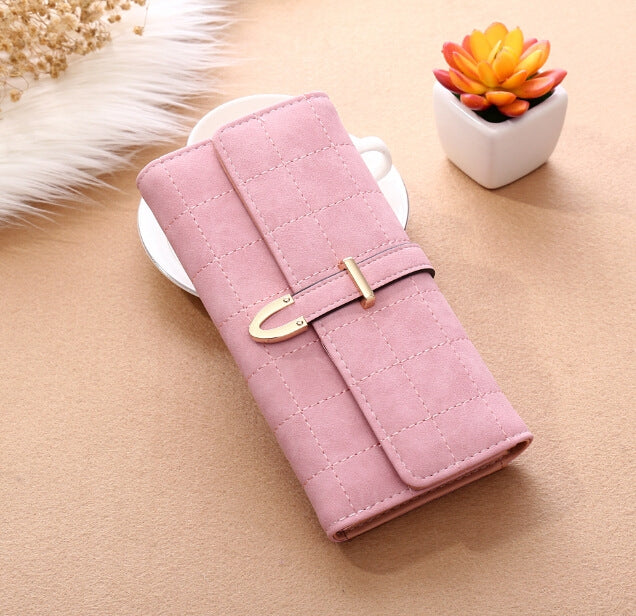 Women Purse Thread Plaid Leather Fashion Design With Polyester Phone Bag Long Slim Ladies Wallet