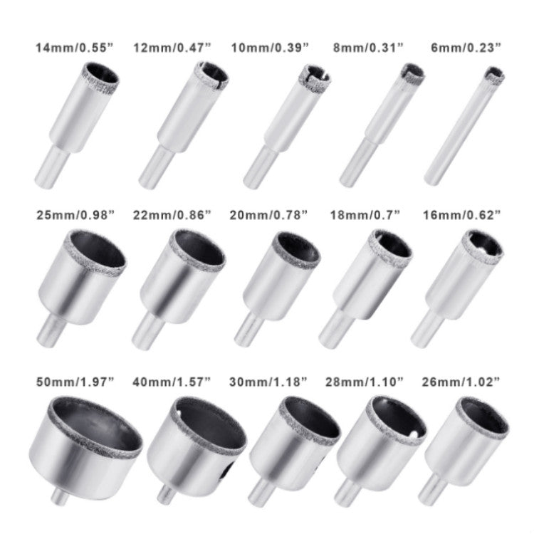 15 In 1 6-50mm Diamond Glass Hole Opener Ceramic Marble Hole Opener, 15 In 1 Diamond Glass Hole Opener