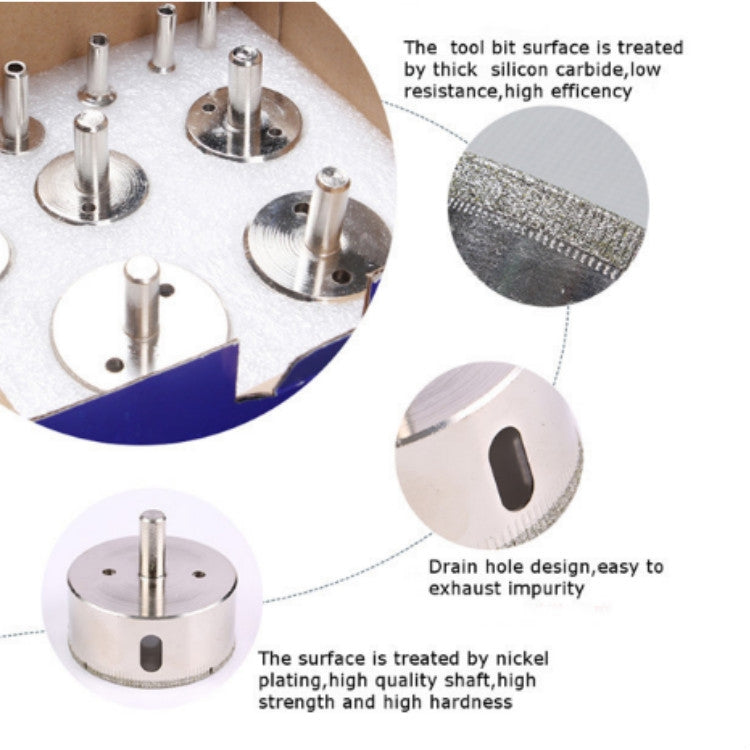 15 In 1 6-50mm Diamond Glass Hole Opener Ceramic Marble Hole Opener, 15 In 1 Diamond Glass Hole Opener