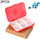 2 PCS Mini 6 Slots Portable Vitamin Medical Organizer Red