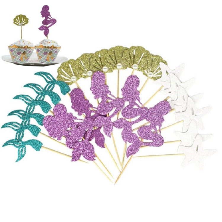 24 PCS / 1 Set Mermaid Princess Party Decorate Cupcakes Inserted Card, Cupcakes Inserted Card Cupcakes Inserted Card